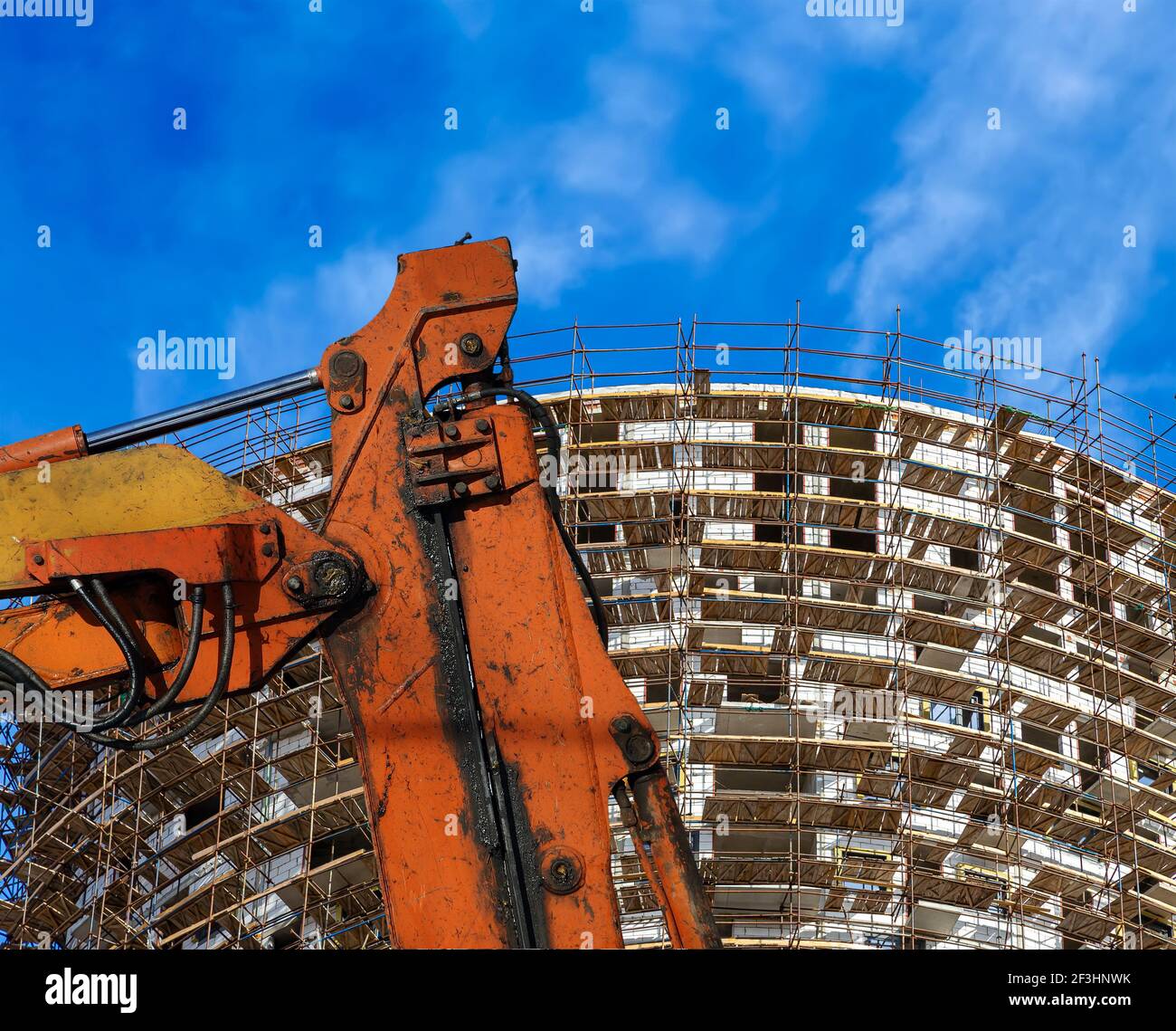 Part of a construction machine (excavator or crane) with multi-storey ...