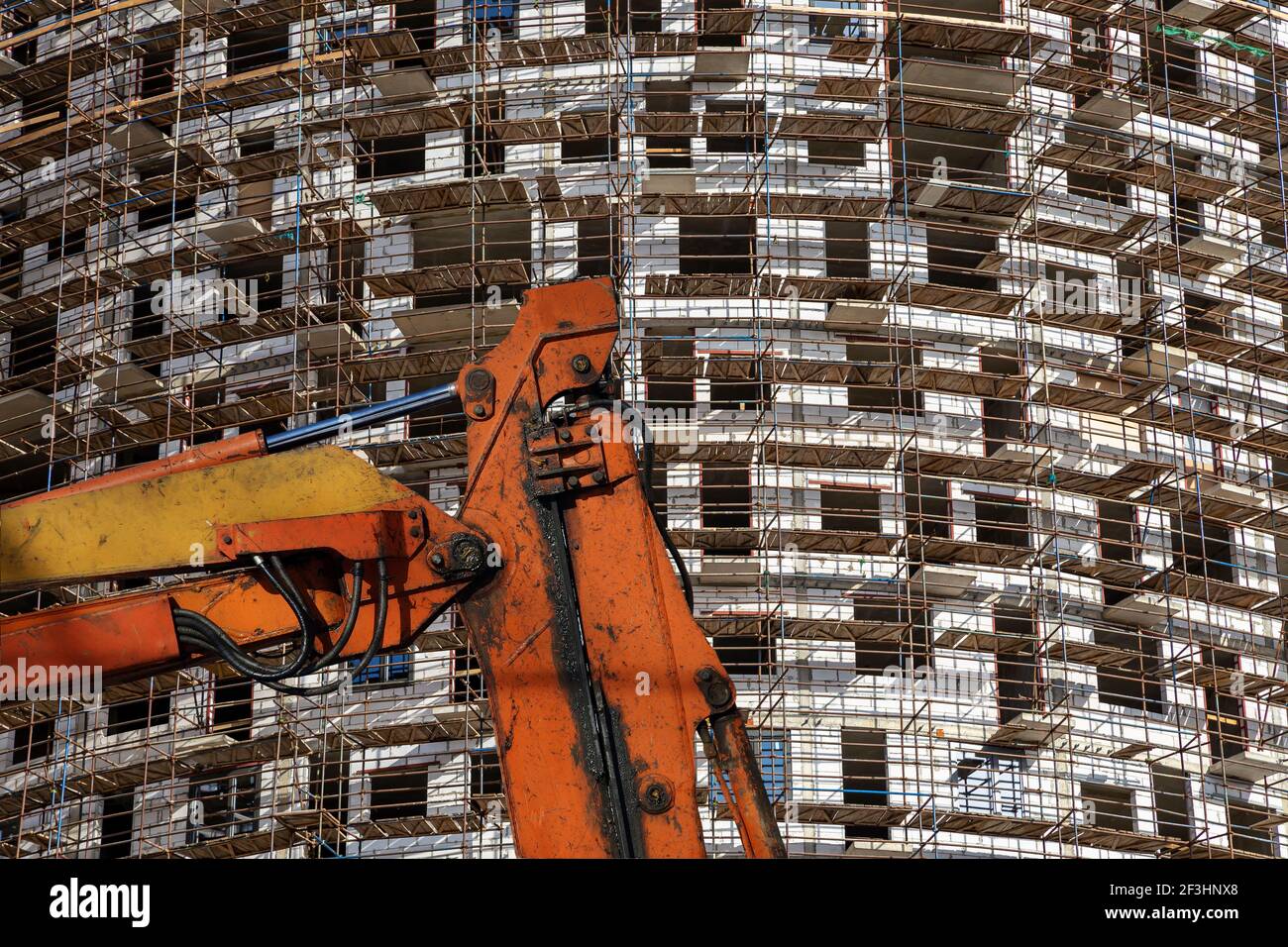 Part of a construction machine (excavator or crane) with multi-storey ...