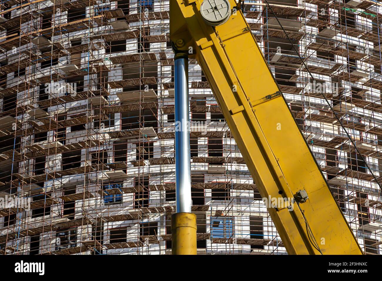 Part of a construction machine (excavator or crane) with multi-storey ...