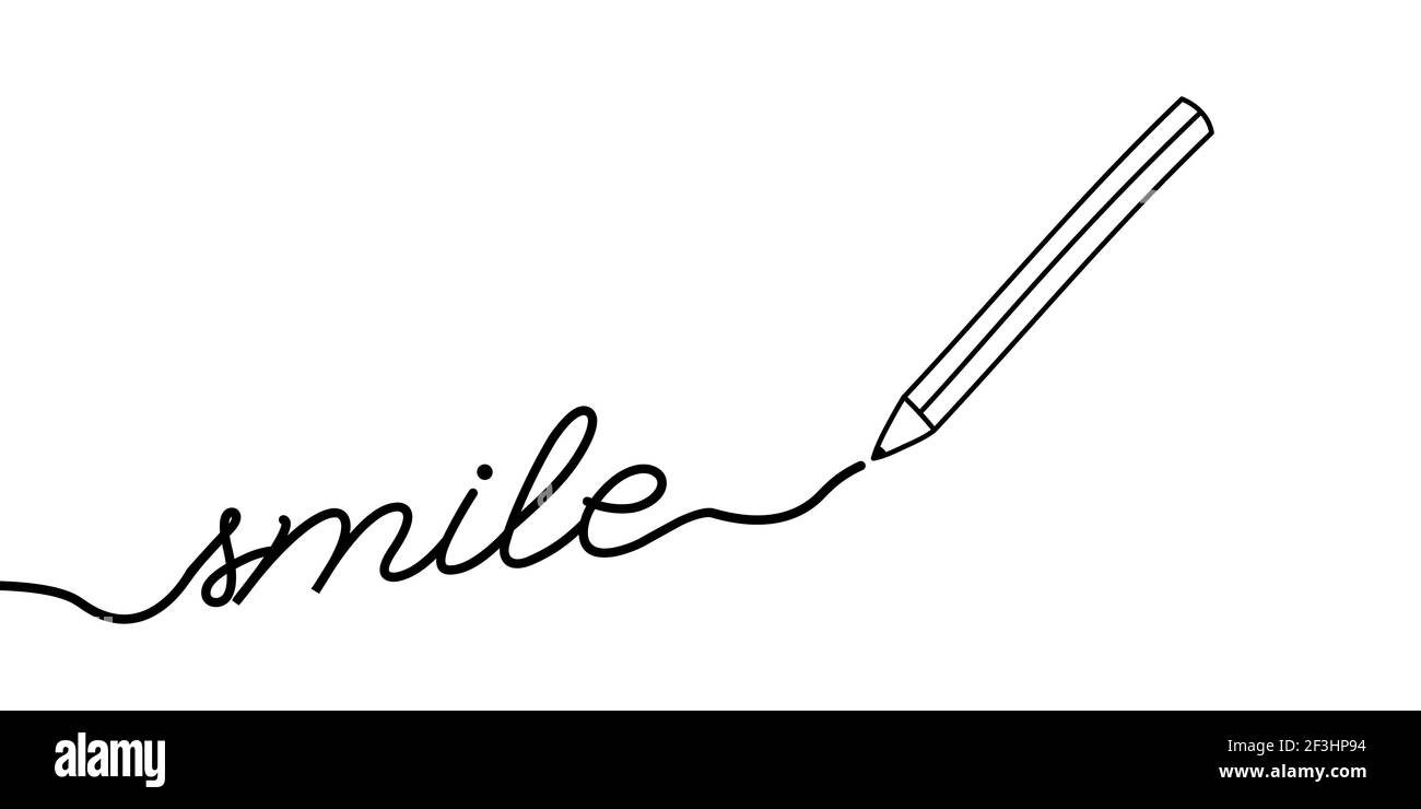 The slogan rejoices and smiles every day written in pencil. Drawing emotion symbol of draw ...