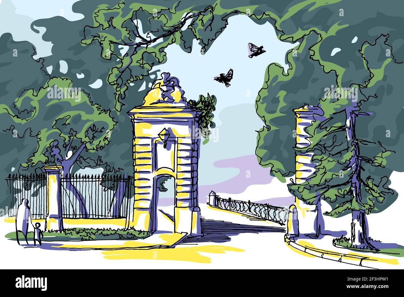 The gate to the garden invites you to enter Stock Vector