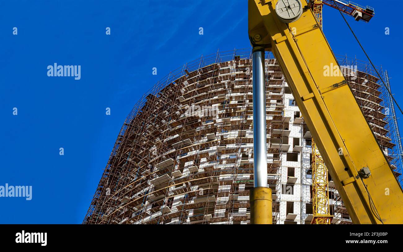 Part of a construction machine (excavator or crane) with multi-storey ...