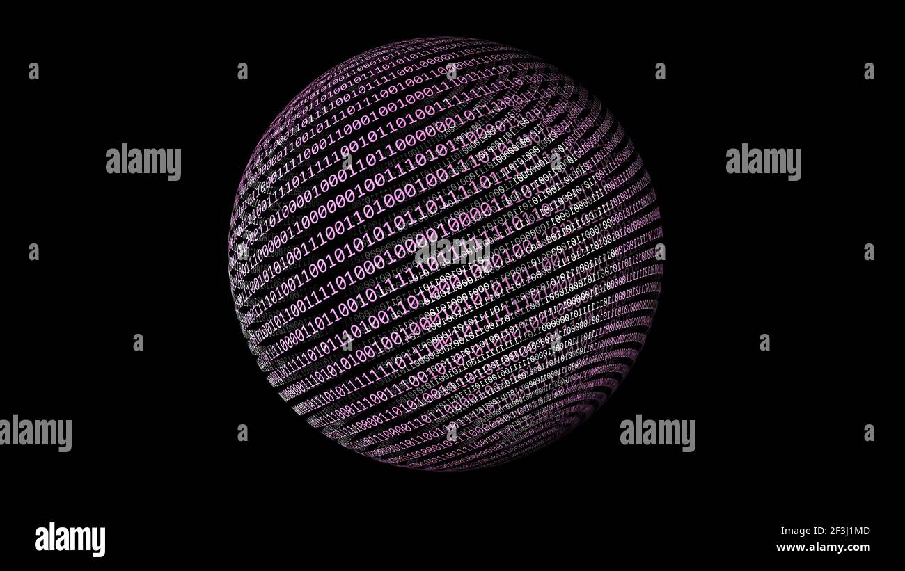 Binary data on rotating sphere concept 3d illustration Stock Photo - Alamy