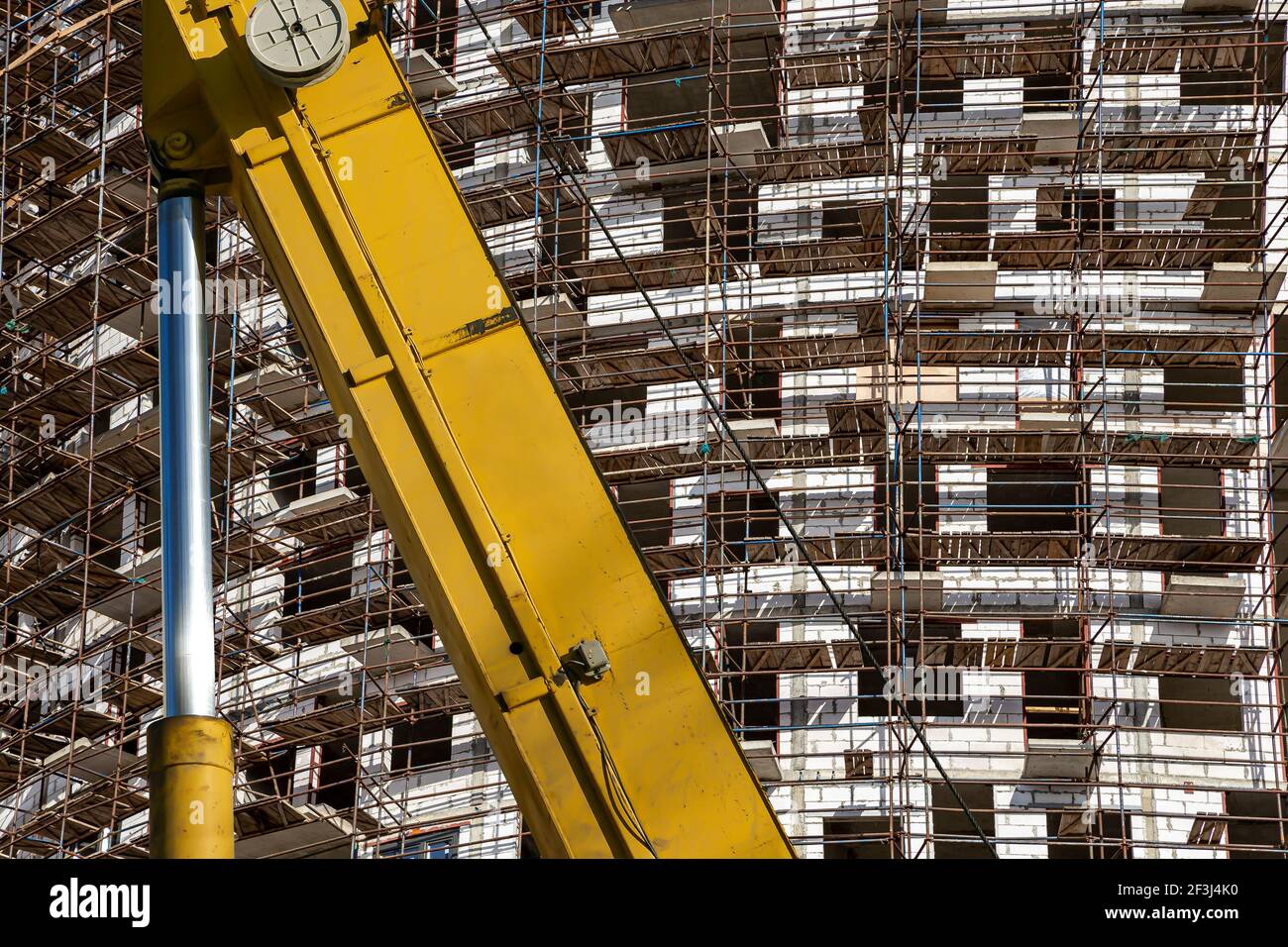 Part of a construction machine (excavator or crane) with multi-storey ...