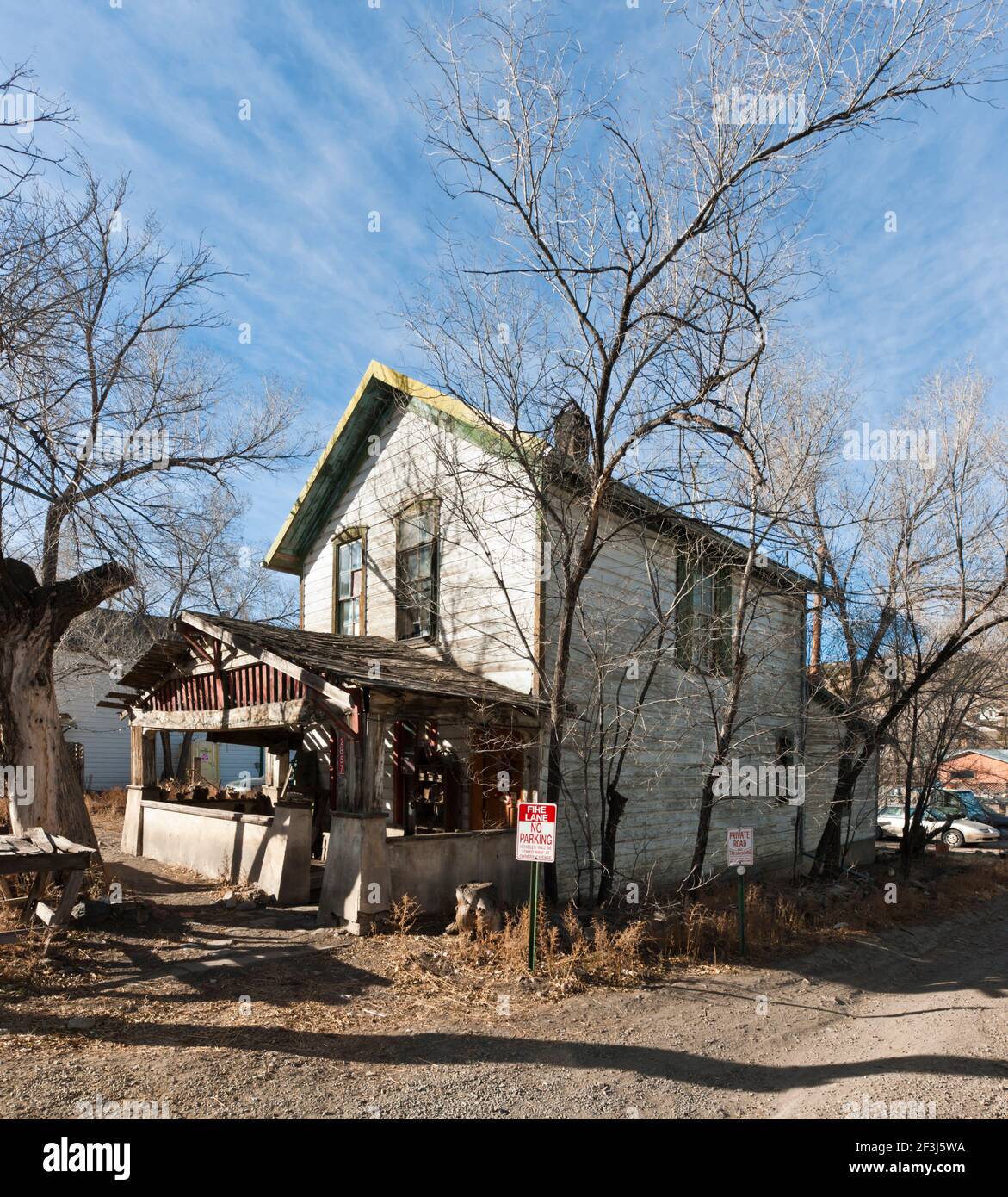 View of semiderilict wooden house in the former ghosttown of Madrid