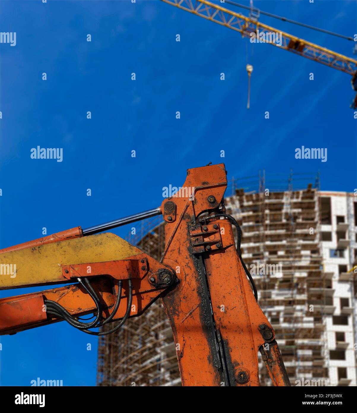 Part of a construction machine (excavator or crane) with multi-storey ...