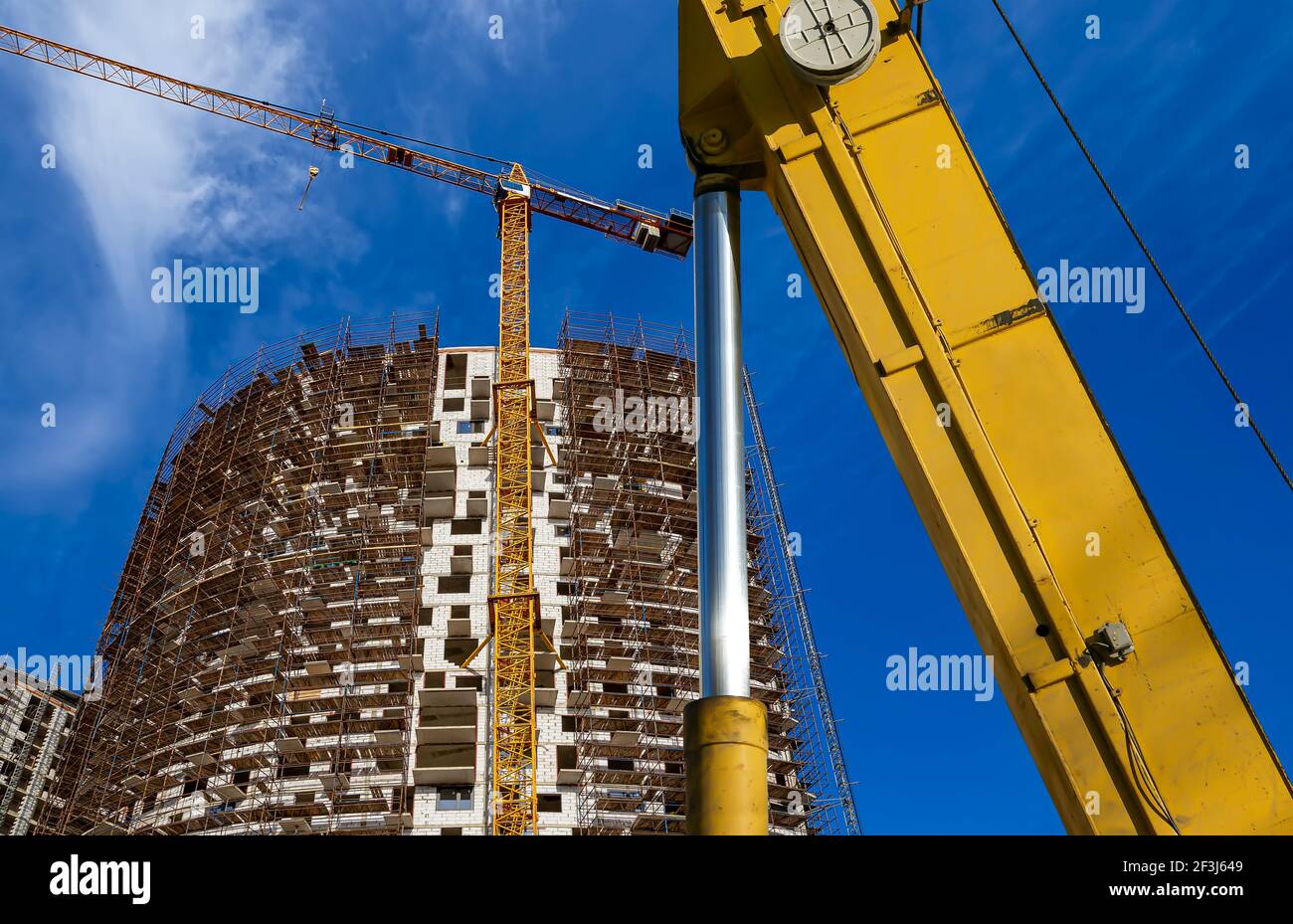 Part of a construction machine (excavator or crane) with multi-storey ...