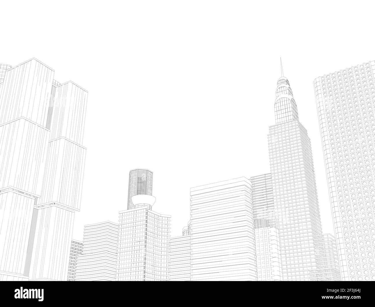 Contour of skyscrapers from black lines isolated on white background ...