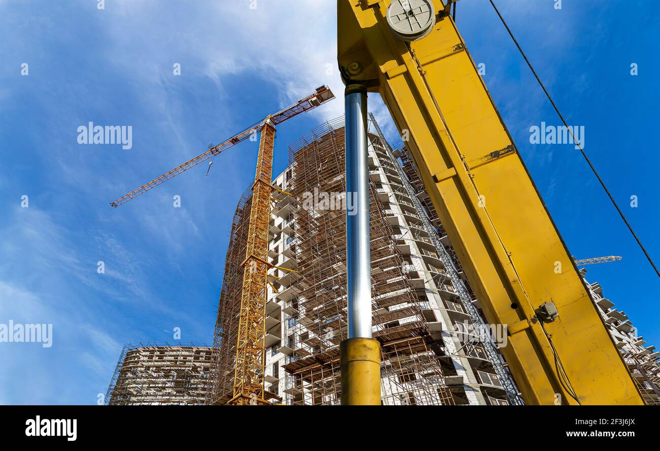 Part of a construction machine (excavator or crane) with multi-storey ...