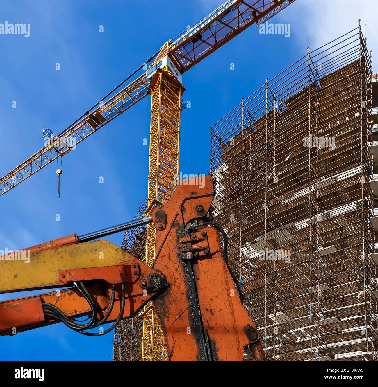 Part of a construction machine (excavator or crane) with multi-storey ...
