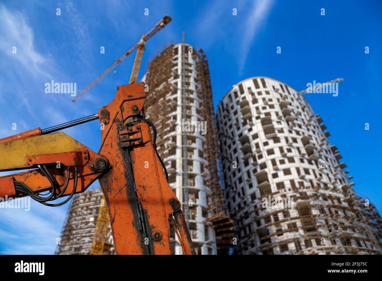 Part of a construction machine (excavator or crane) with multi-storey ...