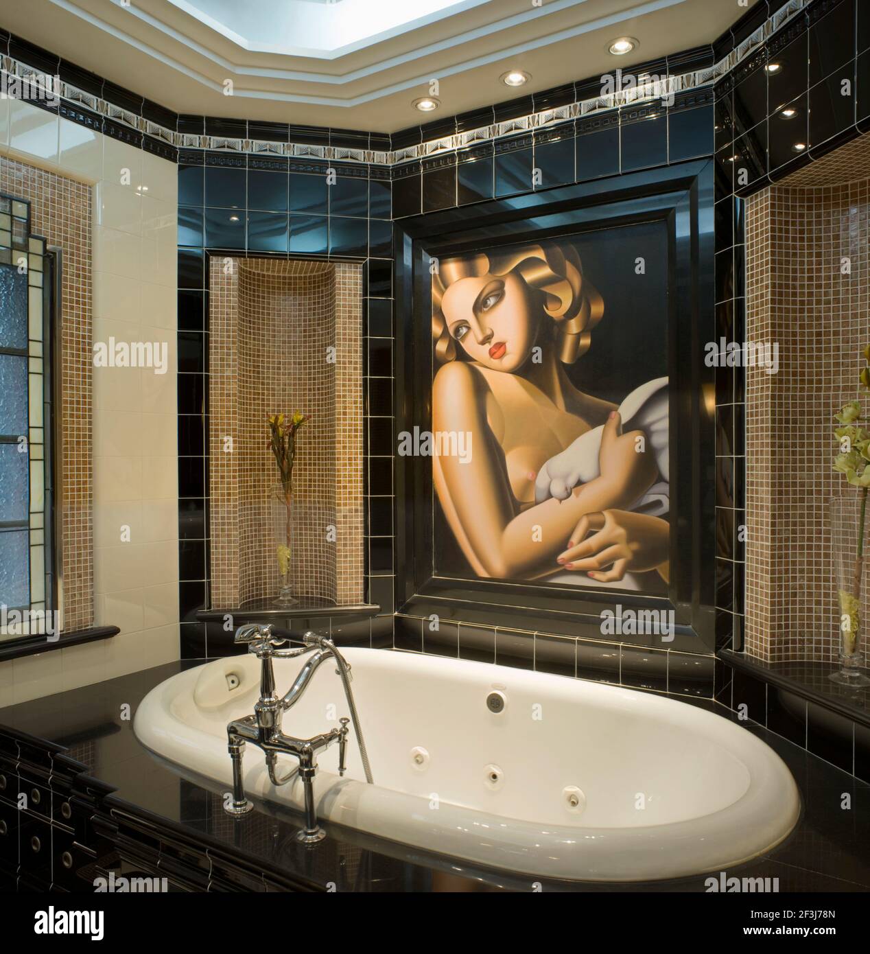 Bathroom in Art Deco style. Recently restored 1930s British colonial  residence in the French Concession district of Shanghai. Bathroom features  handma Stock Photo - Alamy, image size:1268x1390