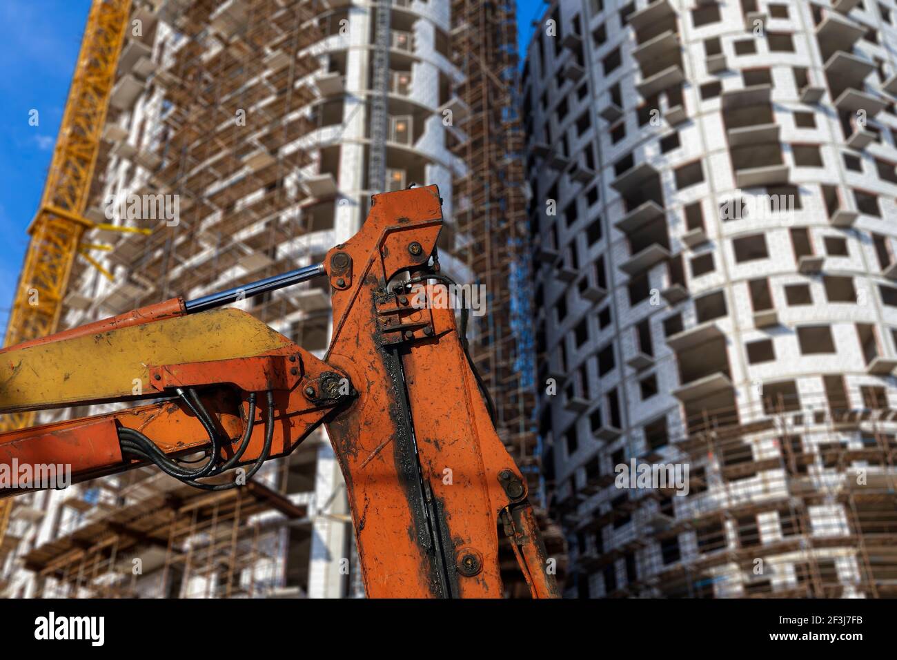 Part of a construction machine (excavator or crane) with multi-storey ...