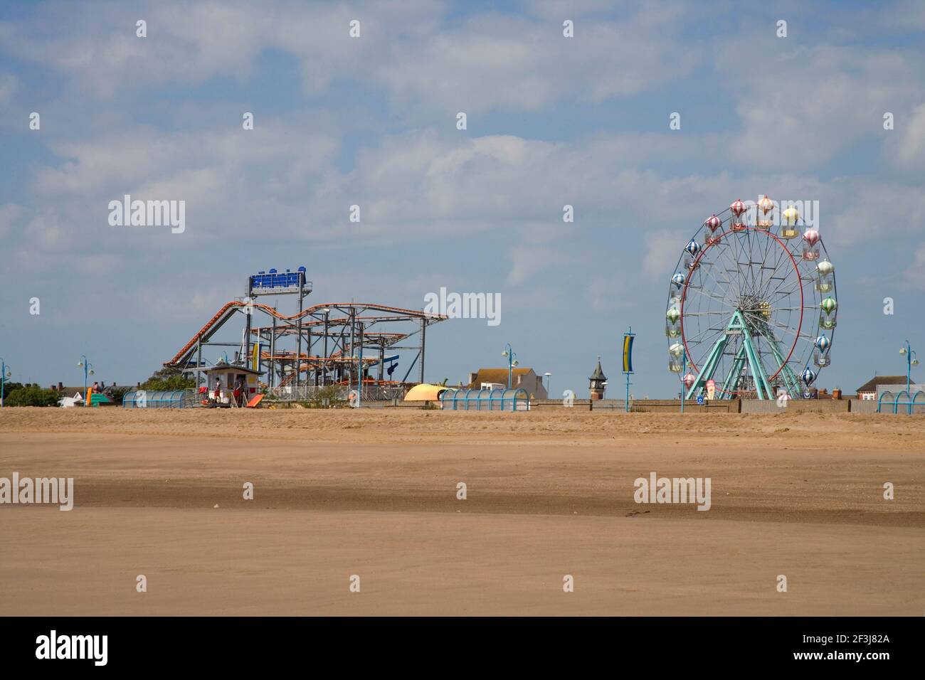 skegness beach and fairground  on the lincolnshire coast Stock Photo