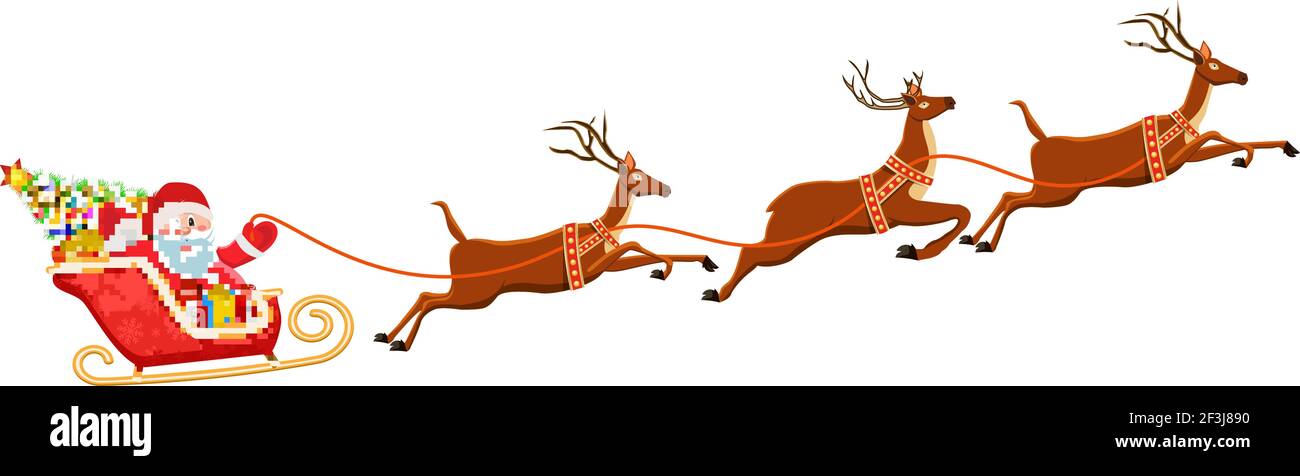 vector illustration of Santa Claus flying with deer Stock Vector