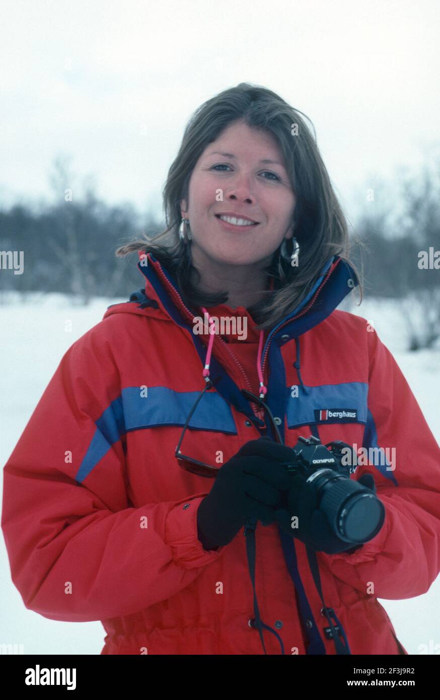 Rebecca Stephens MBE, first British woman to climb Mount Everest (1993), photographed in Abisko, northern Sweden, 1990 Stock Photo