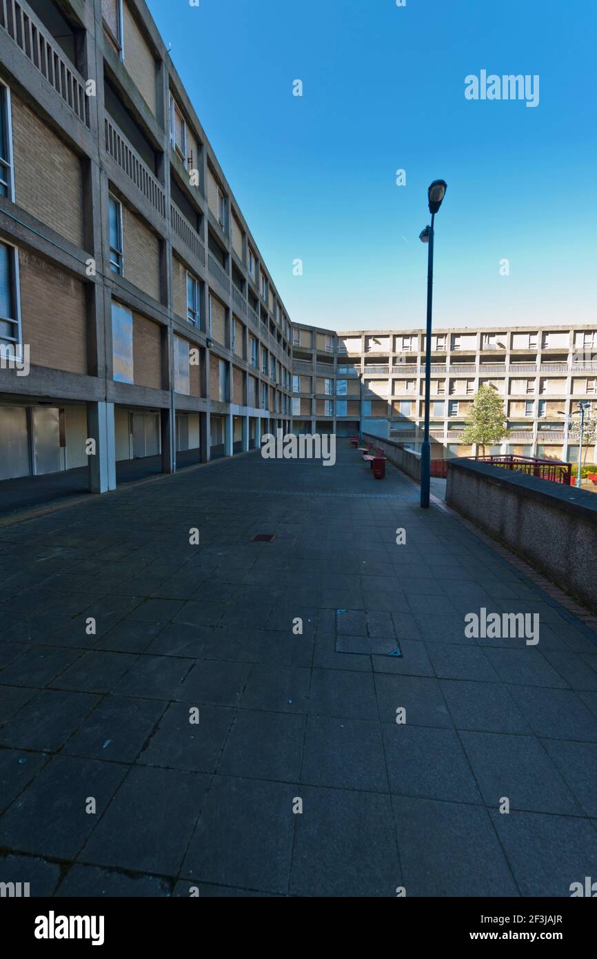 Deserted terrace in the middle of Park Hill Estate, Sheffield. Stock Photo