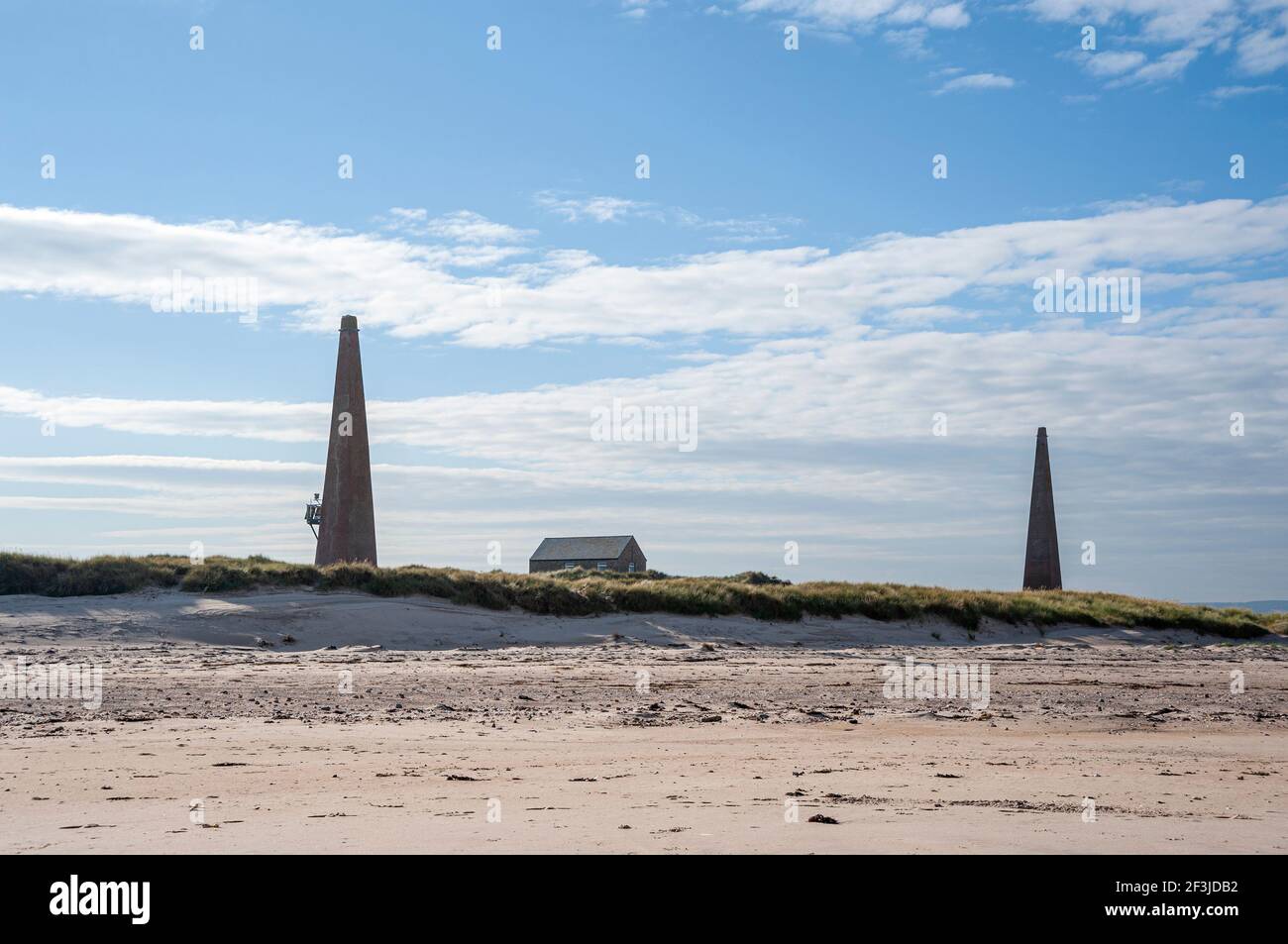 Old Law beacons at Guile Point, Lindisfarne Stock Photo - Alamy