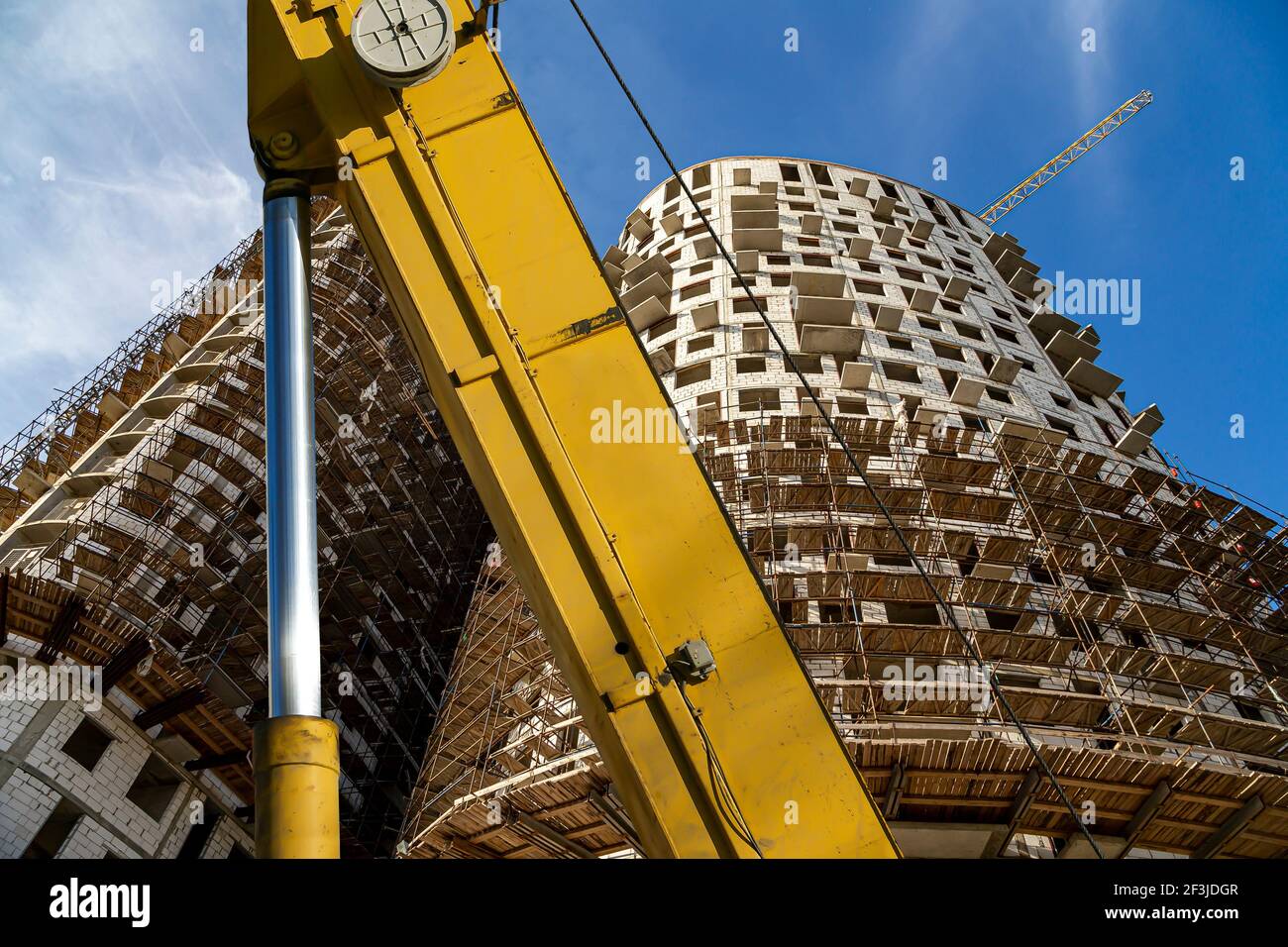 Part of a construction machine (excavator or crane) with multi-storey ...