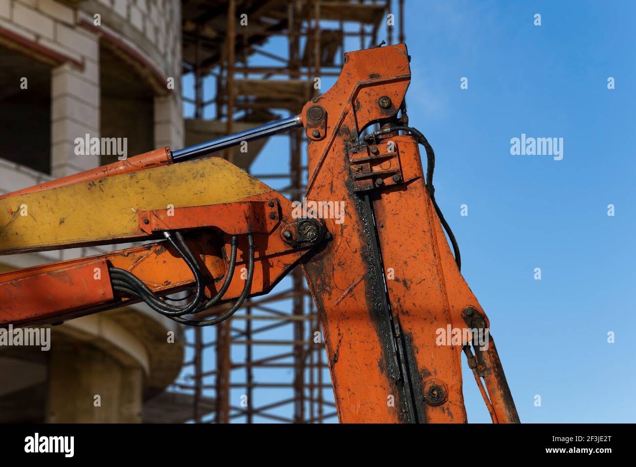 Part of a construction machine (excavator or crane) with multi-storey ...