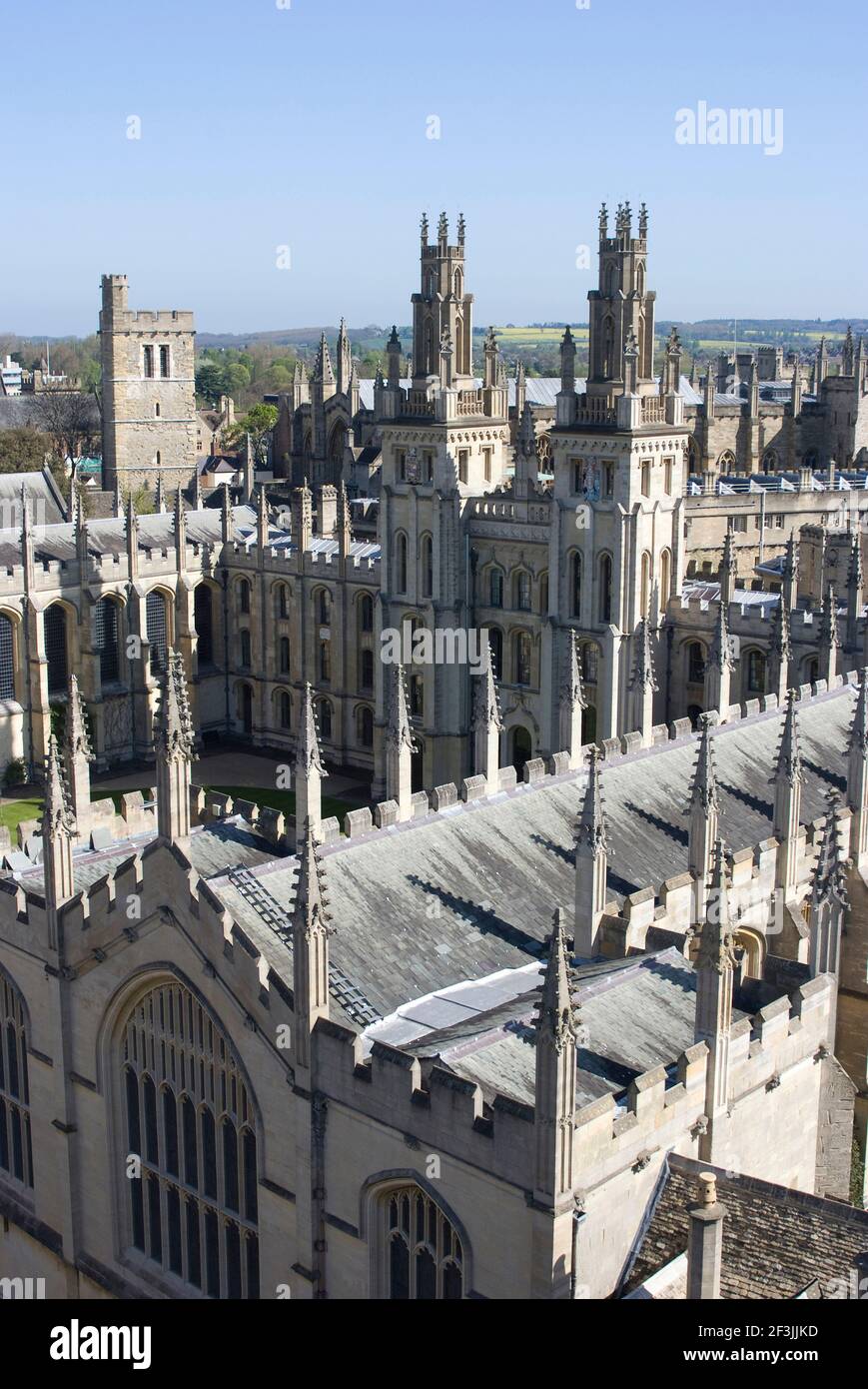 Aerial view over All Soul's College, Oxford, Oxfordshire, England | NONE | Stock Photo