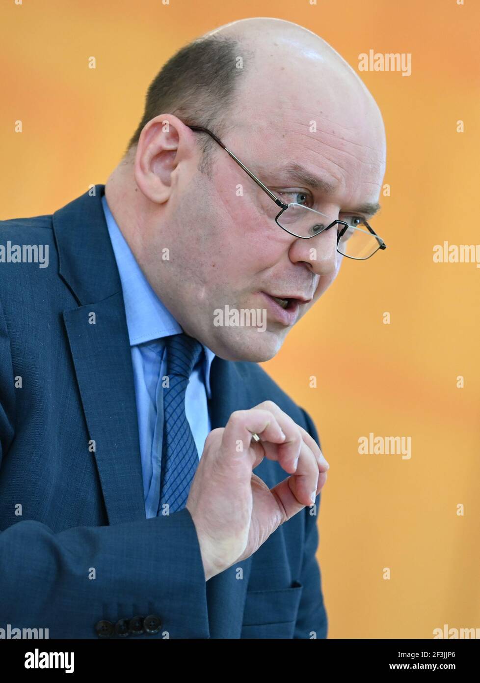 Wiesbaden, Germany. 17th Mar, 2021. Robert Lambrou (AfD), parliamentary group leader, speaks in the Hessian parliament during the debate on the consequences of the racially motivated attack in Hanau. On the evening of February 19, 2020, 43-year-old German Tobias R. had shot nine people at several locations in the city in the Rhine-Main region for racist motives, before presumably killing his mother and then himself. Credit: Arne Dedert/dpa/Alamy Live News Stock Photo
