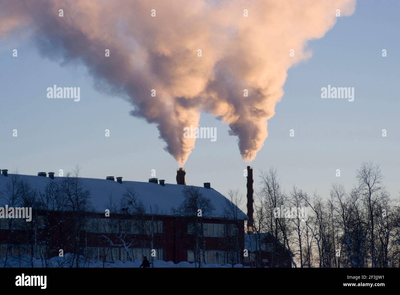 Smoke from iron ore mine, one of the world's largest, Kiruna, Sweden Stock Photo