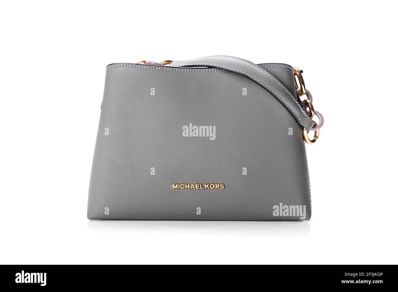 MOSCOW, RUSSIA - MARCH, 17, 2021: new model leather grey handbag Michael  Kors on white background. Michael Kors brand of clothing, accessories and  per Stock Photo - Alamy
