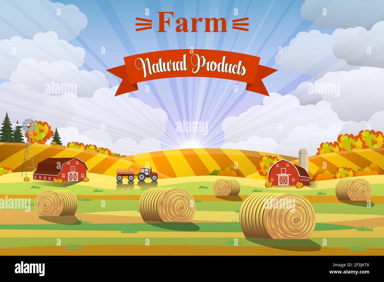 Countryside landscape with haystacks on fields Stock Vector Image & Art ...