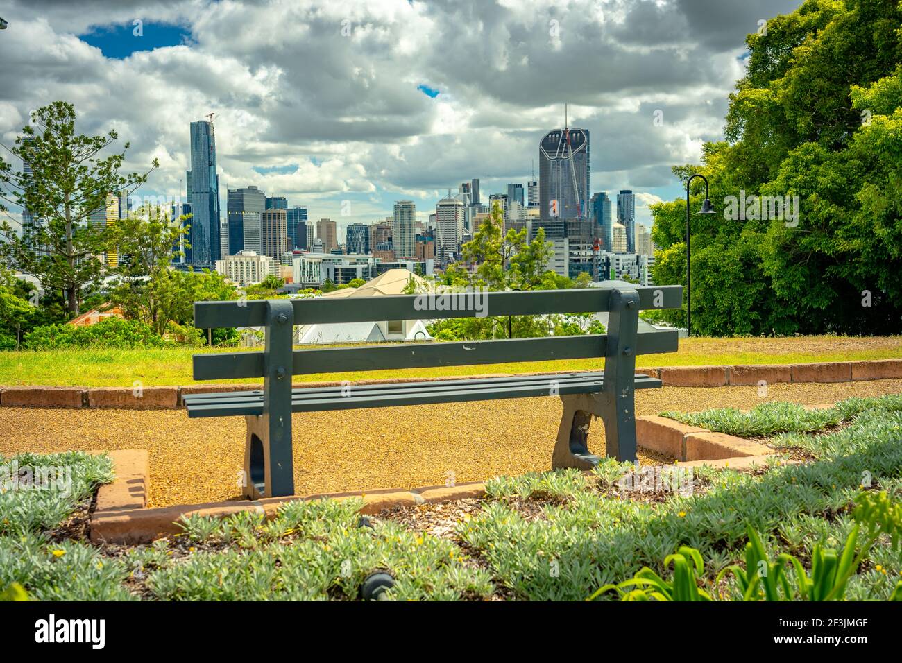 Brisbane, Australia - Park bench with a great view of the city Stock Photo