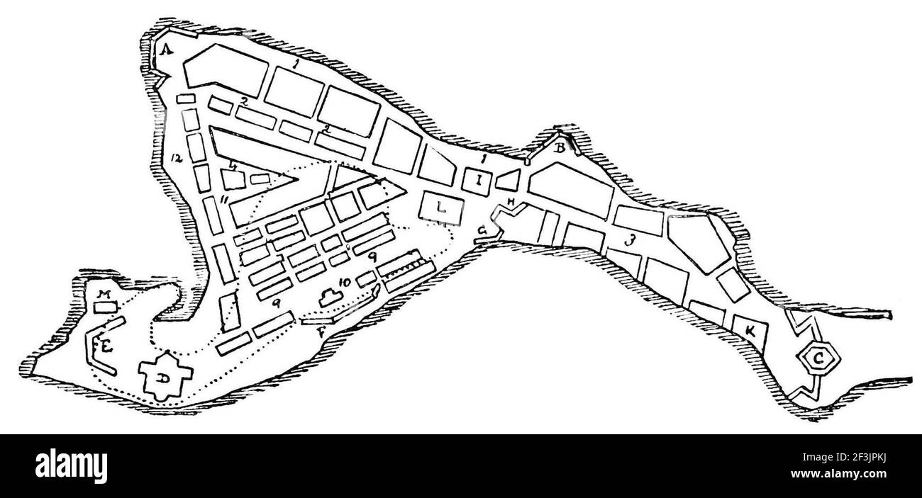 Port royal before the 1692 earthquake and the dotted area after Stock