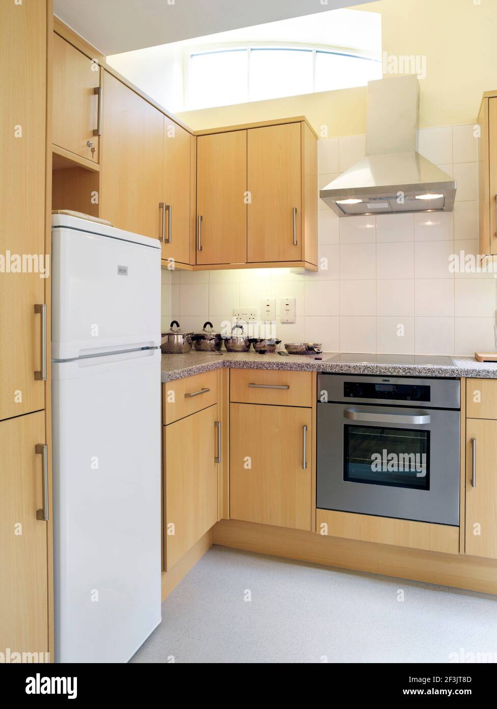 Modern kitchen with light wood units, Johnsons Place, London Stock