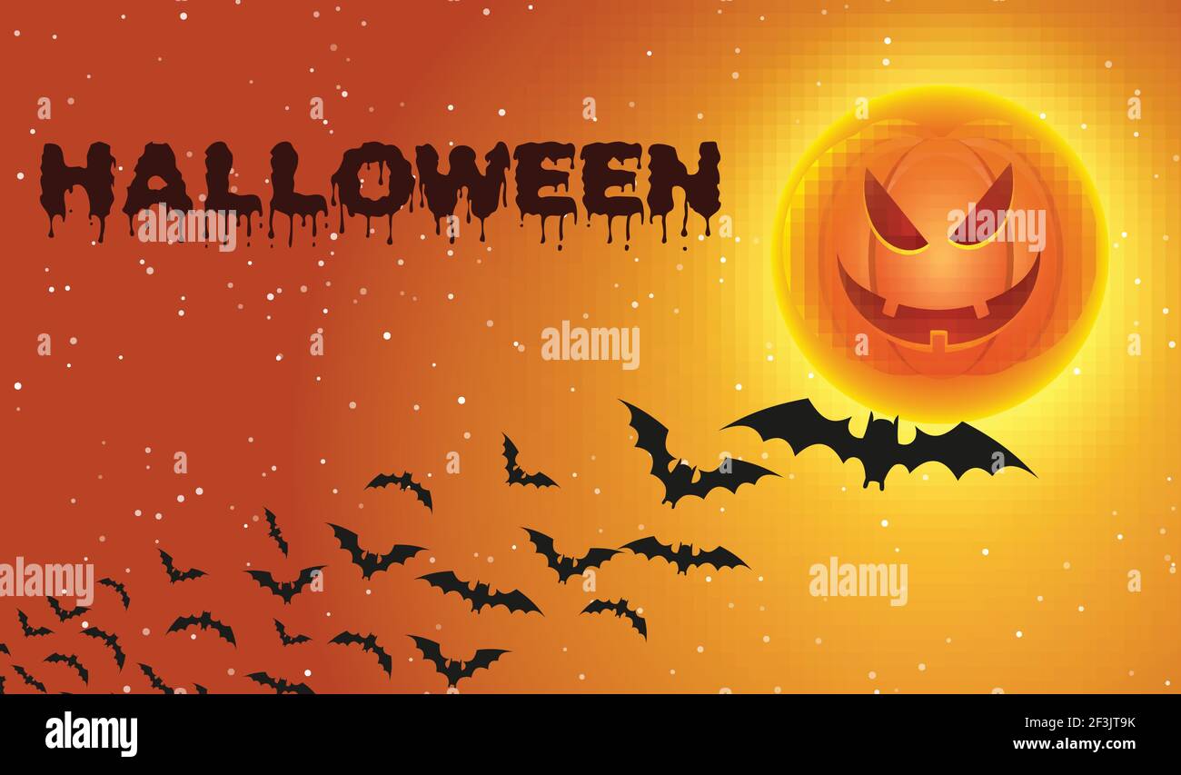 Halloween background with flying bats over moon Stock Vector