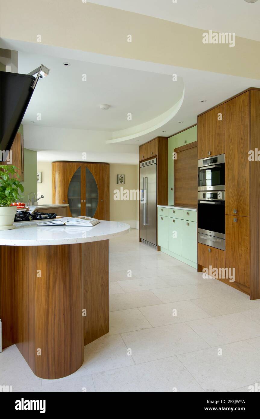 Spacious modern kitchen with wood units Stock Photo - Alamy