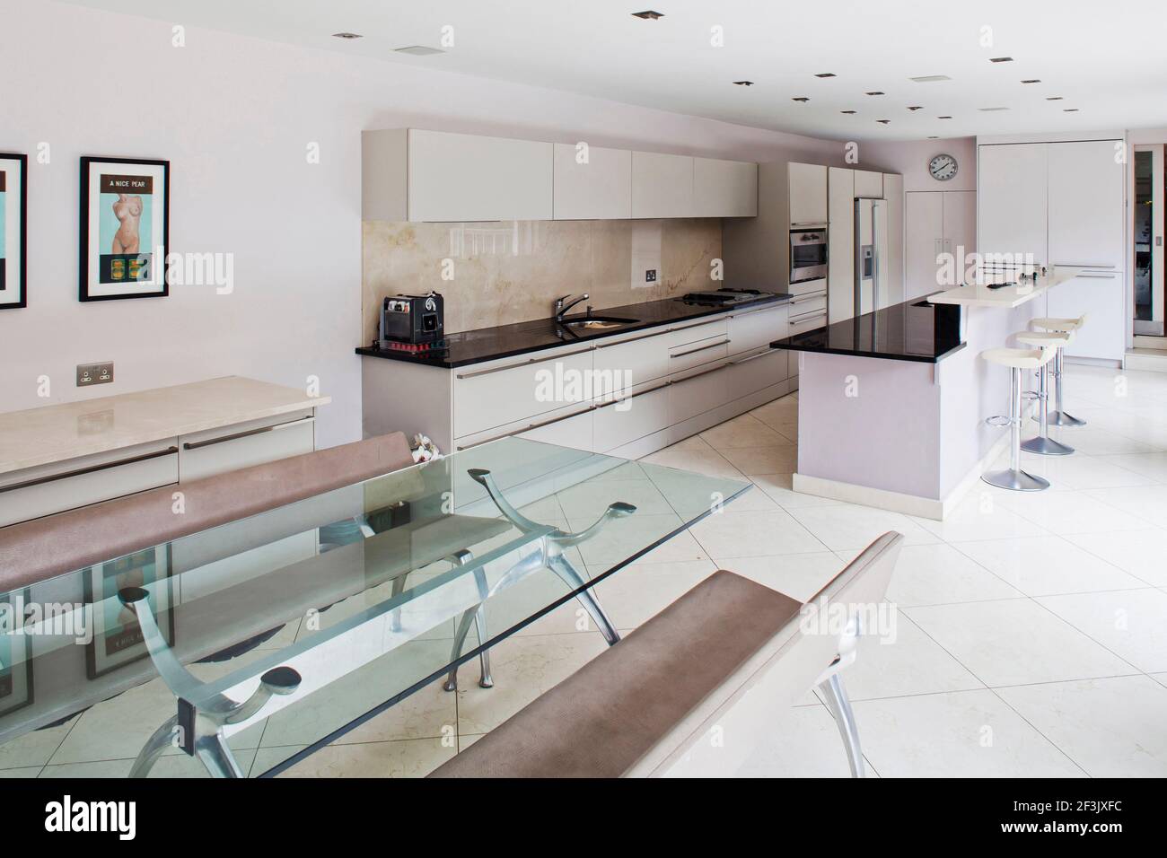 Modern kitchen with dining area, London Stock Photo