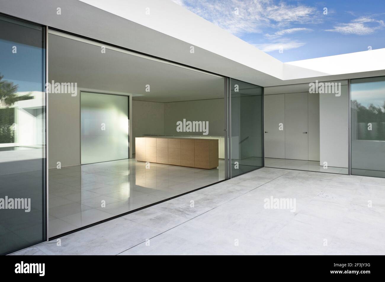 View into modern empty kitchen in house in Santa Barbara, Godella, Valencia Stock Photo