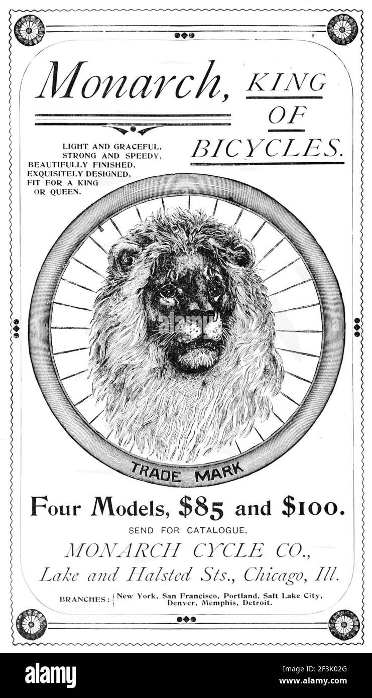 Monarch bicycle advertisement 1895. Stock Photo