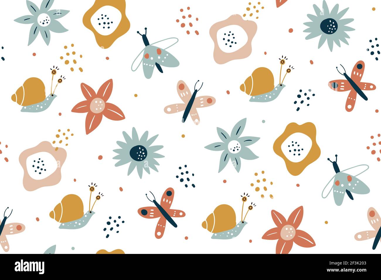 Floral seamless pattern with butterflies, hand drawn vector design. Seamless fashion trendy fabric texture. Vector wallpaper. Illustration of seamless Stock Vector