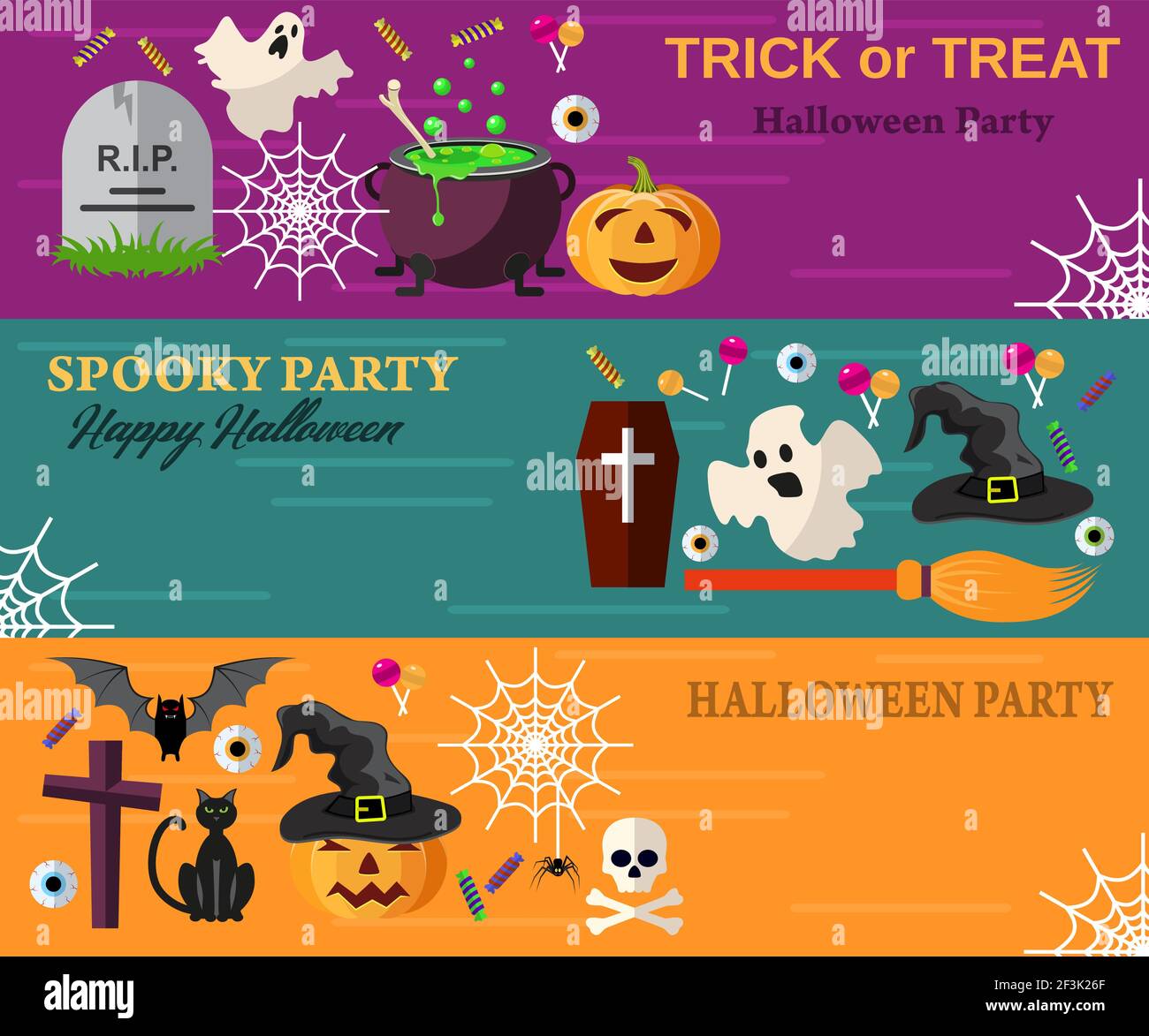 Halloween Horizontal Banners or Flyers. Stock Vector