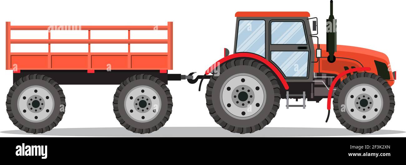 red tractor with semi-trailer Stock Vector