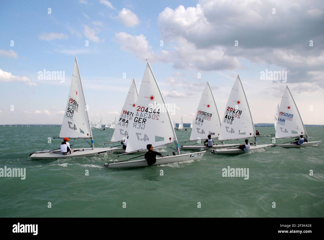 Sailing - Groupama - OTP Balaton Laser Worlds 2013 - Laser 4.7 Youth World and European Championships - HUNGARY - 06-13/07/2013 - Photo Gabor Turcsi / DPPI - Illustration fleet Stock Photo