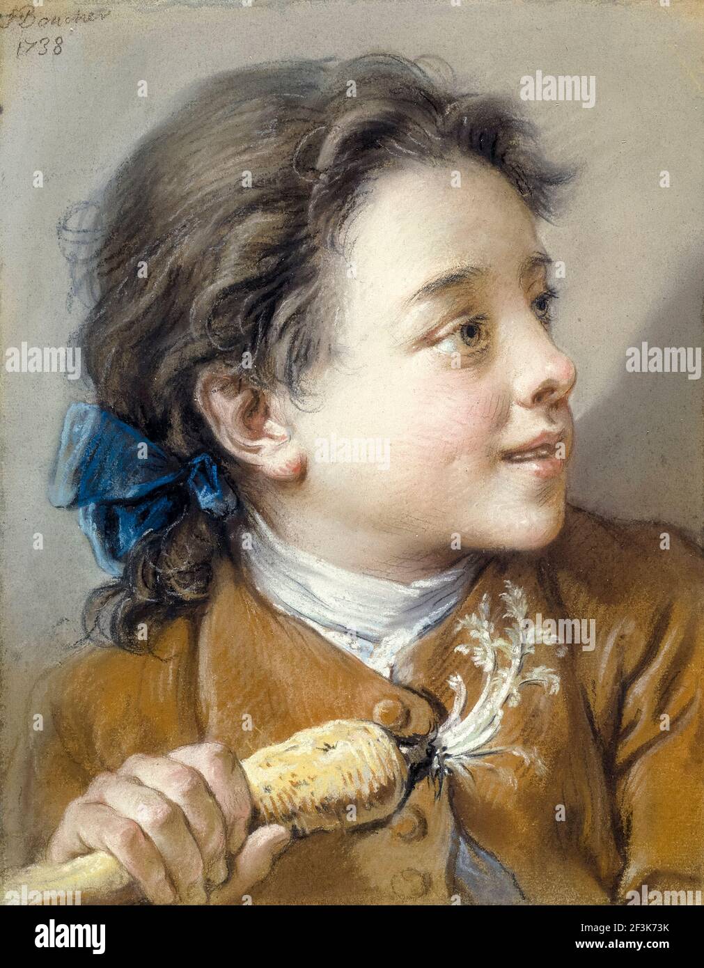 François Boucher, Boy with a Carrot, portrait drawing, 1738 Stock Photo