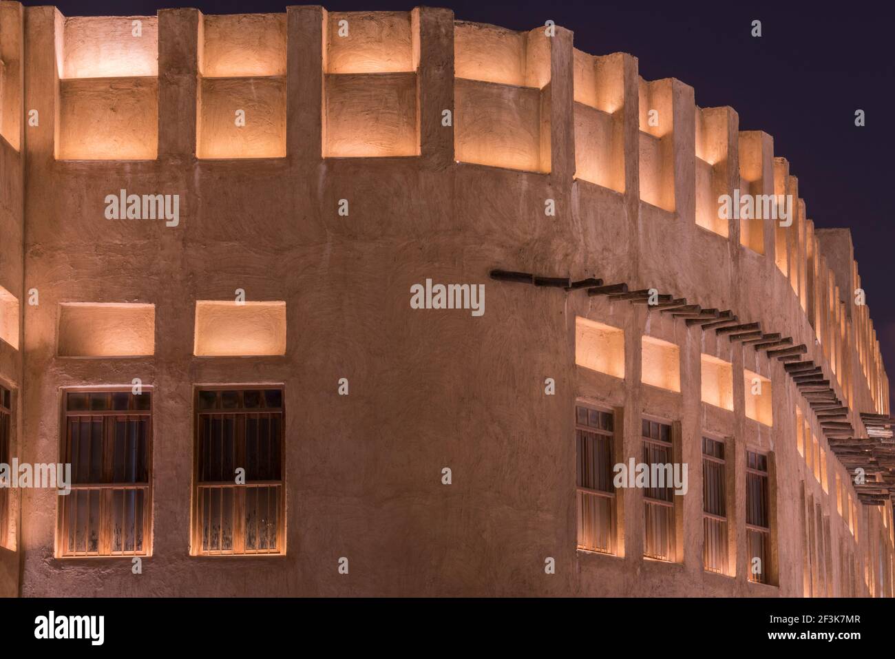 Doha,Qatar- March 04,2022 : Night views of the traditional Arabic architecture of market Souk Waqif. Stock Photo