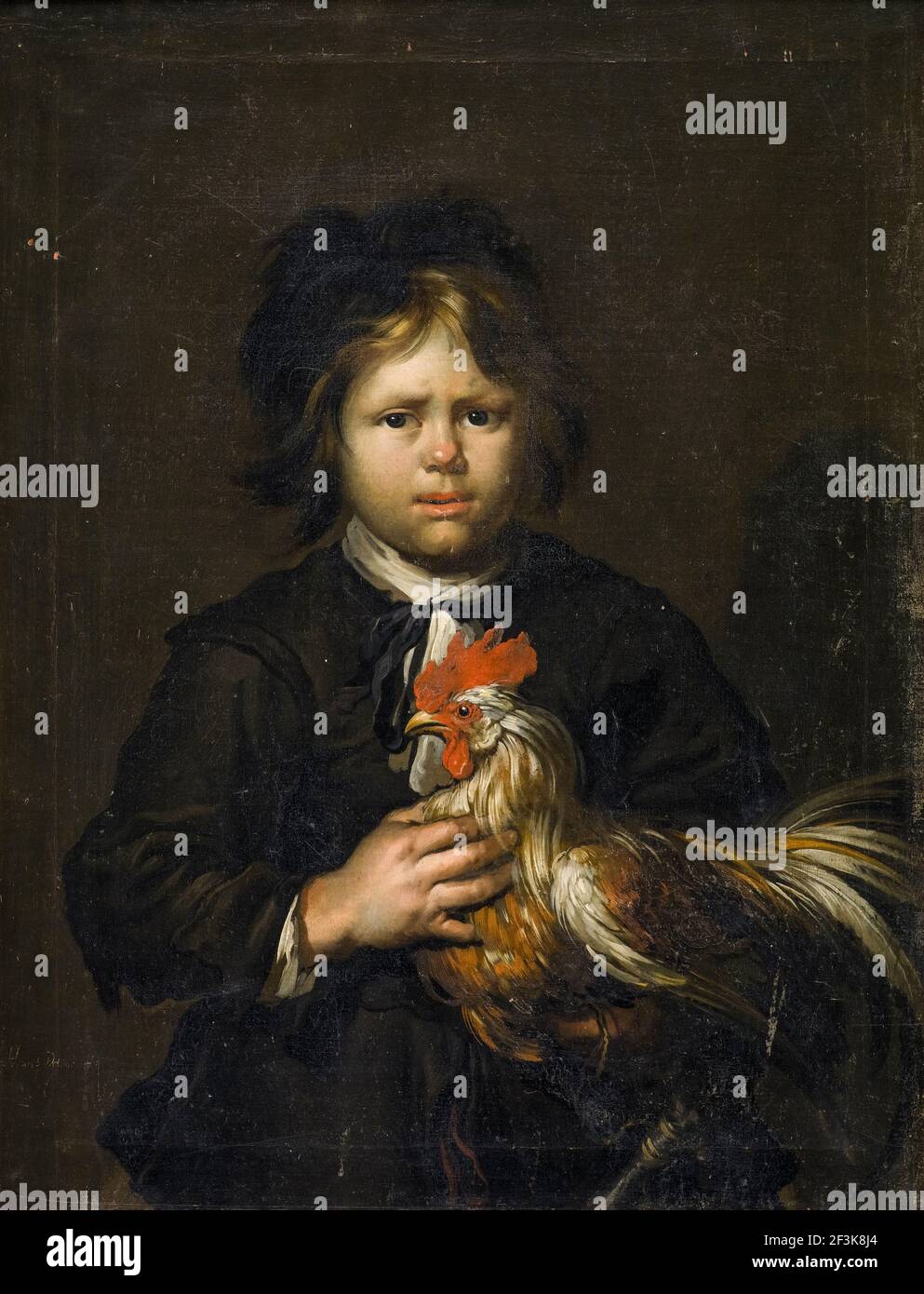Carl Bloch, En fisker på en loggia (boy with cockerel), portrait painting, 1860 Stock Photo