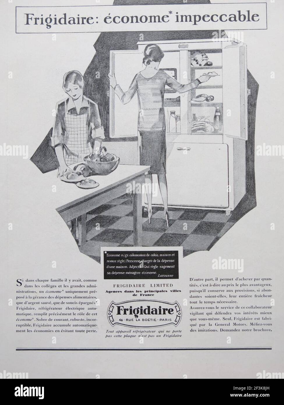 Publicité pour Frigidaire (1929). Stock Photo