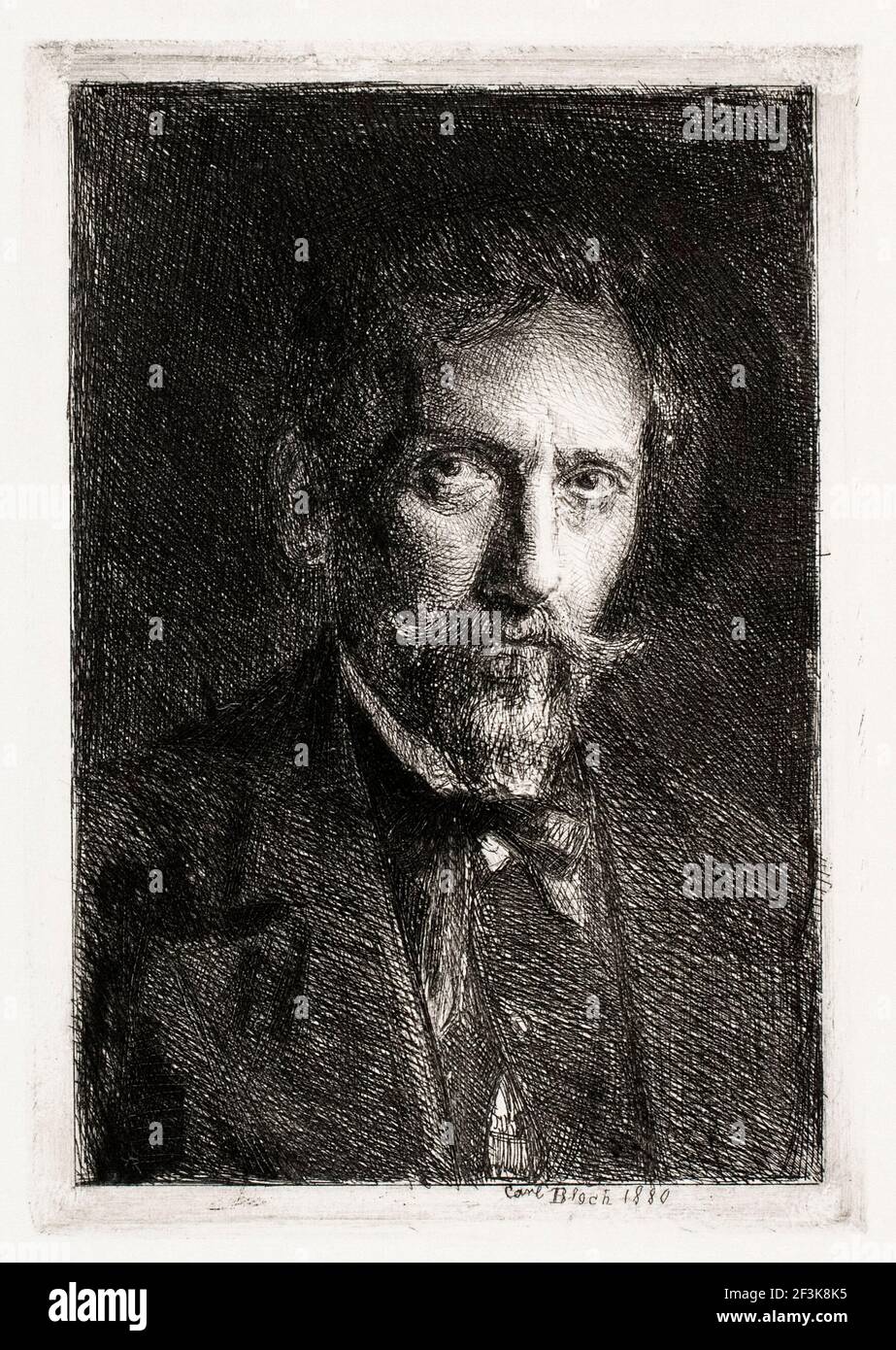 Carl Bloch, Self Portrait, etching, 1880 Stock Photo