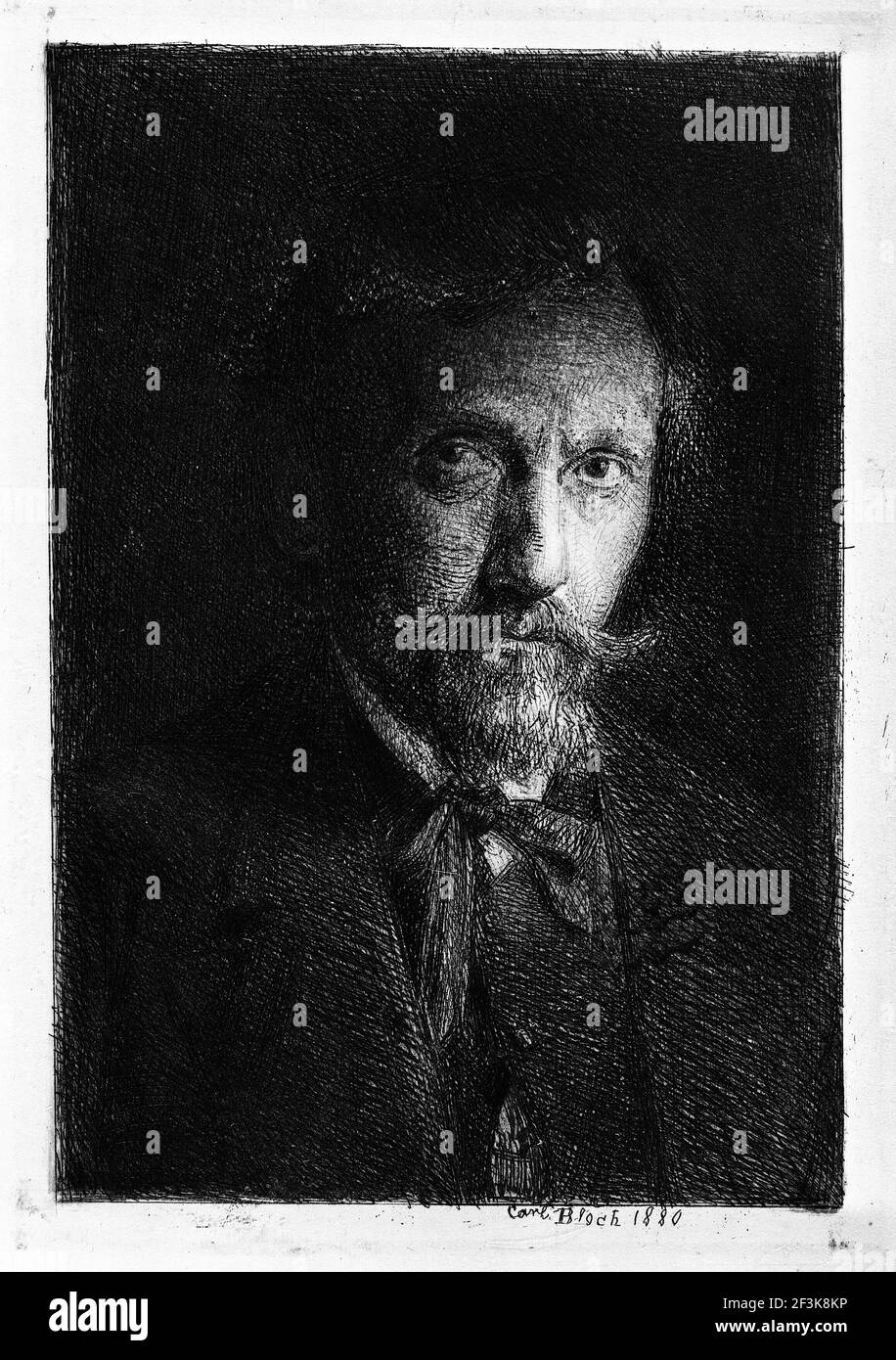 Carl Bloch (1834-1890), Self Portrait drypoint, 1880 Stock Photo