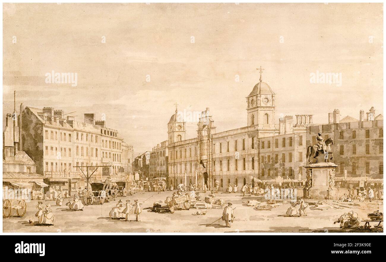 View of Northumberland House and Charing Cross (London), landscape drawing by Canaletto, circa 1752 Stock Photo
