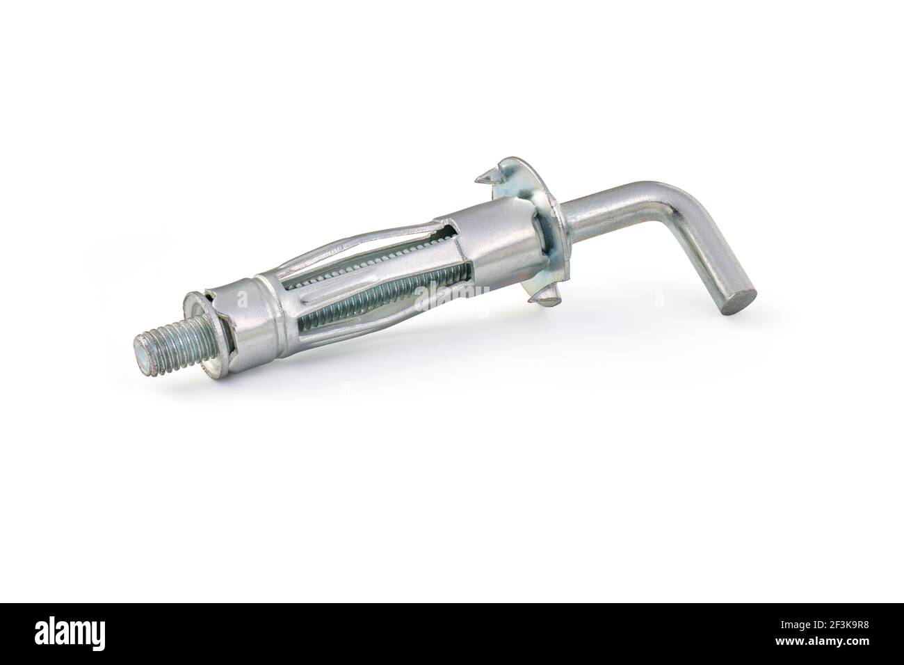 Zinc plated molly anchor with hook bolt L type, isolated, photo