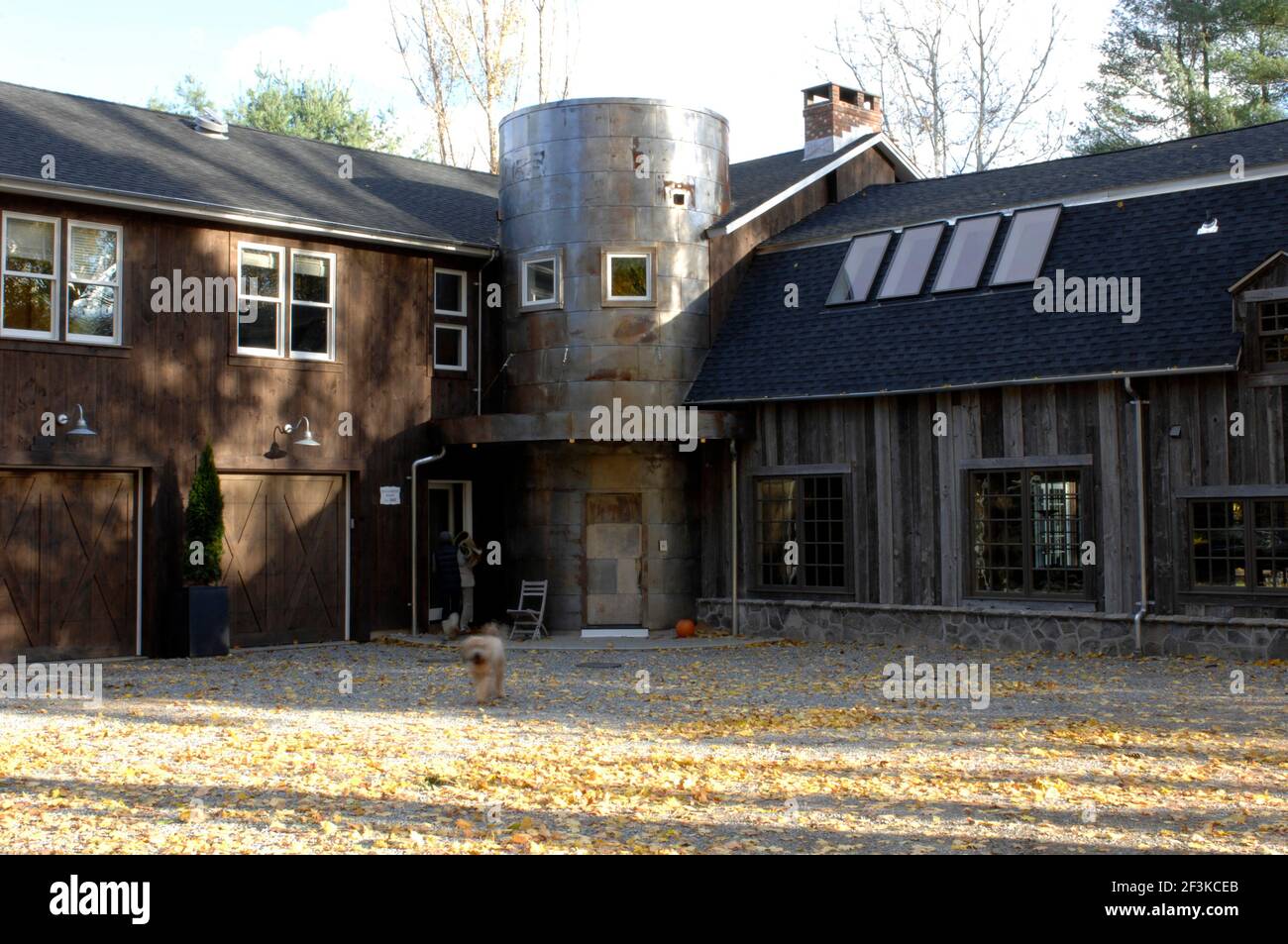 exterior of designer Rosemary Hallgarten's converted barn Stock Photo